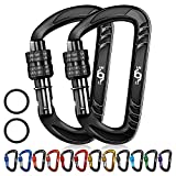 RHINO Produxs 2PCS of 12kN (2697 lbs) Heavy Duty Lightweight Locking Carabiner Clips - Excellent for Securing Pets, Outdoor, Camping, Hiking, Hammock, Dog Leash Harness, Keychains