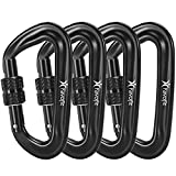 Favofit Locking Carabiner Clips, 4 Pack, 12KN (2697 lbs Each) Heavy Duty Caribeaners for Camping, Hiking, Outdoor & Gym etc, Small Carabiners for Dog Leash & Harness, Black